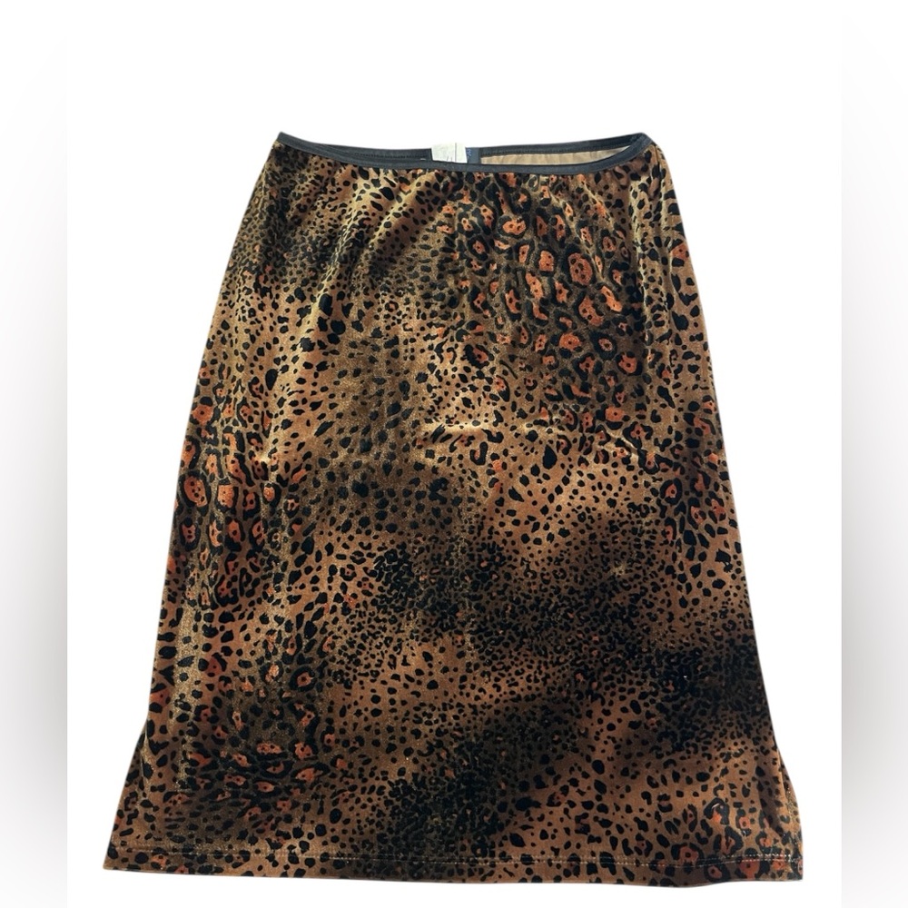 VINTAGE 90S STAR CITY CHEETAH PRINT VELVET MIDI SKIRT SPLIT WOMENS MEDIUM